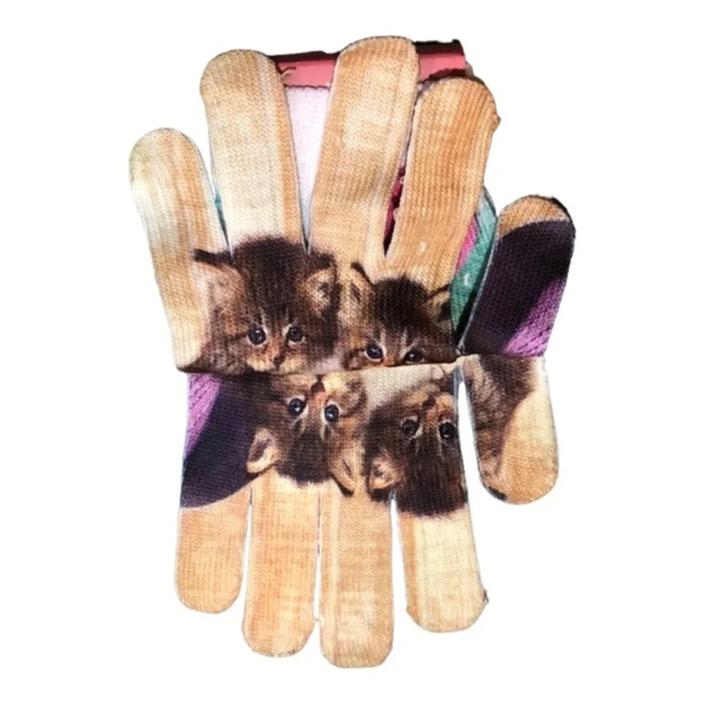 Dog puppy themed adorable Soft knit cuffed gloves one size new‎